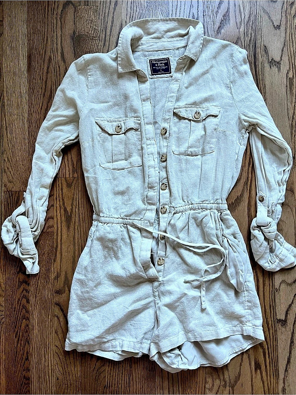 Abercrombie & Fitch Linen-Blend Utility Romper White Small